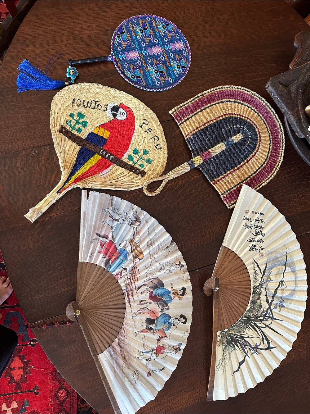 🇰🇷🇵🇪🇯🇵🇬🇭 5 Hand Fans Bundle! Colorful fans from my travels Unique Home Decor
